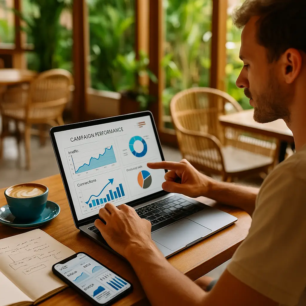 Web marketing funnel planning in a tropical café workspace – Xyncema Marketing Services